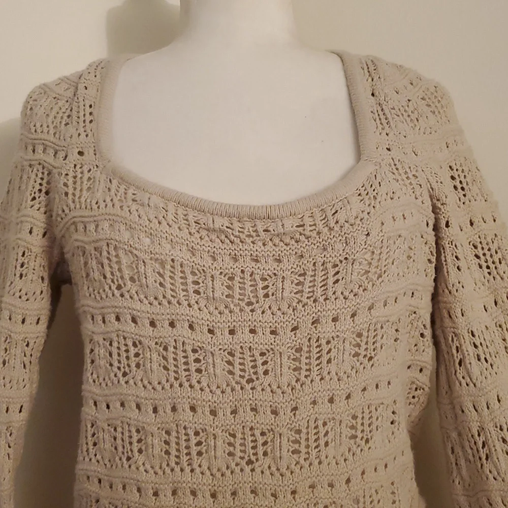 Vintage Hollister Cream Crochet Knit Crop Sweater Top Size L - Picture 4 of 5